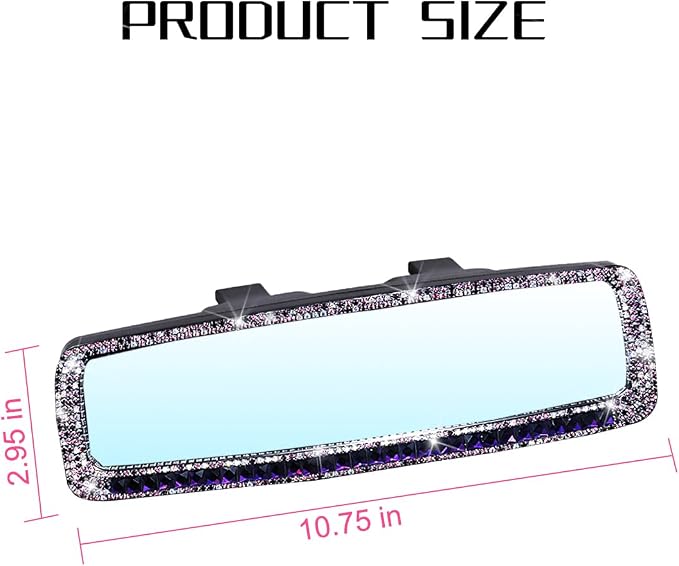 Bling Car Rear View Mirror, Rhinestones Crystal Clip-on Rearview Mirror with HD Glass, Compatible with Most Cars, SUVs, Vehicles, Auto Interior Accessories for Women Girl (Purple)