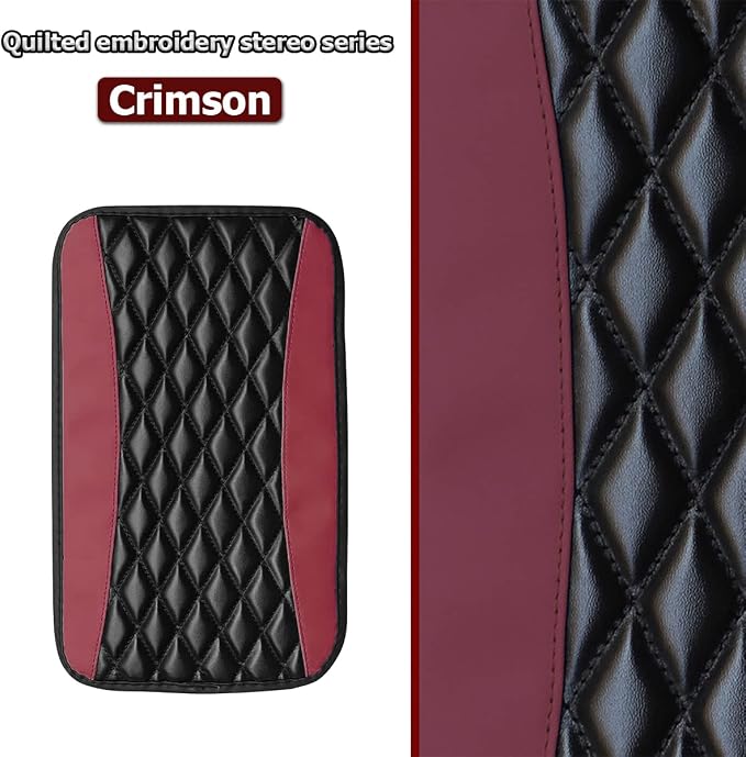 Moly Magnolia Car Center Console Cushion Pad, Universal Leather Waterproof Armrest Seat Box Cover Protector,Comfortable Car Decor Accessories Fit for Most Cars, Vehicles, SUVs (Wine Red)