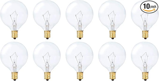 Simba Lighting Aromatic Wax Warmer Small Globe G16.5 40W E12 2700K, 10 Pack | Round Bulb, Candelabra Base, Chandelier, Ceiling Fan, Decorative Vanity Lights, Sconce, Clear Glass, 110V 120V, Warm White
