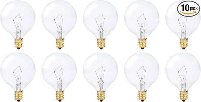 Simba Lighting Aromatic Wax Warmer Small Globe G16.5 25W E12 2700K, 10 Pack | Round Bulb, Candelabra Base, Chandelier, Ceiling Fan, Decorative Vanity Lights, Sconce, Clear Glass, 110V 120V, Warm White