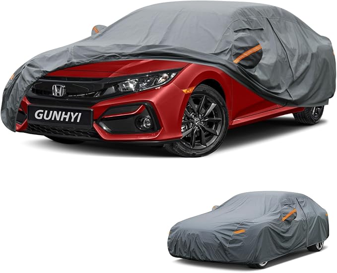 GUNHYI Premium Car Cover Custom Fit Honda Civic Hatchback(1996-2005), 16 Layers Heavy Duty Car Cover Waterproof All Weather with Zipper Door for Sun Rain Snow Dust Uv Protection