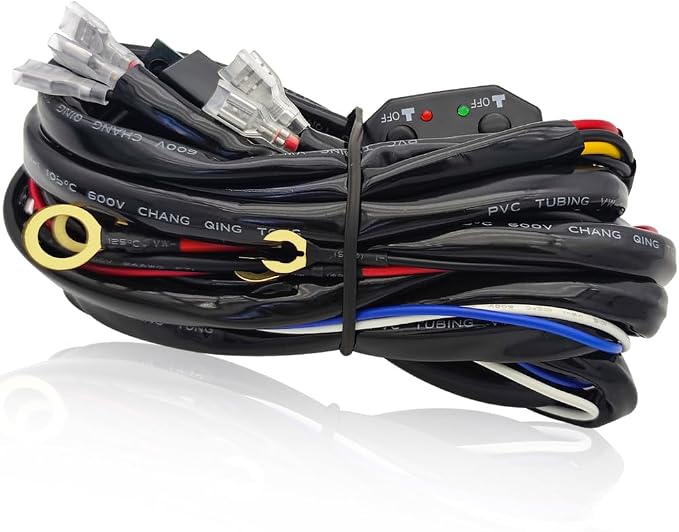 Double Color/High Low Beam Wiring Harness Kit 2 Lead DC12V 40A LED Lights Wiring Harness Switch Relay 14AWG Core Cable Harness fit for Car Fog Lights Work Driving Lights Bar