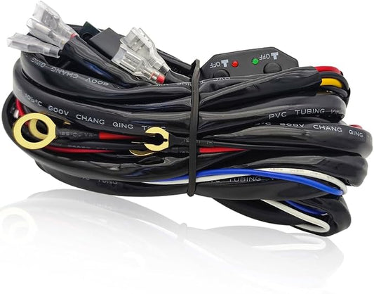 Double Color/High Low Beam Wiring Harness Kit 2 Lead DC12V 40A LED Lights Wiring Harness Switch Relay 14AWG Core Cable Harness fit for Car Fog Lights Work Driving Lights Bar