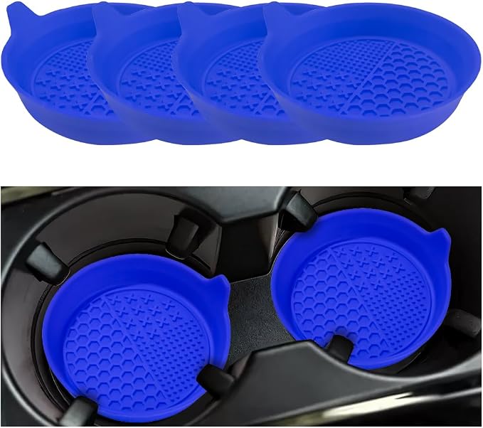 Mandark 4PCS Car Cup Holder Coaster, Silicone Anti-Slip Vehicle Insert Water Bottle Mat, Automotive Interior Insulation Drink Cup Pad Decor Accessories, Universal for SUV, Sedan, Truck (Blue)