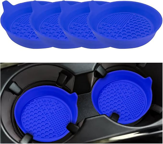 Mandark 4PCS Car Cup Holder Coaster, Silicone Anti-Slip Vehicle Insert Water Bottle Mat, Automotive Interior Insulation Drink Cup Pad Decor Accessories, Universal for SUV, Sedan, Truck (Blue)