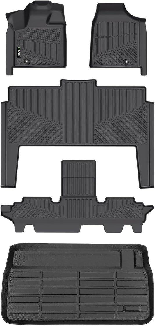 HAFIDI® Floor Mats & Cargo Liner Set Fit for 2021-2011 Dodge Grand Caravan 7 Seat All Weather Protection TPE Anti-Slip Automotive Full Set Floor Liners Custom Accessories - Black