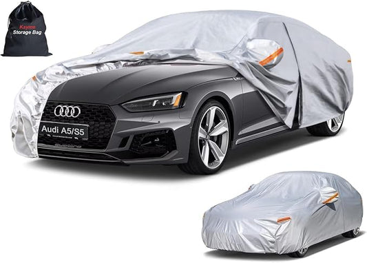 Kayme 6 Layers Sedan Car Cover Custom Fit for Audi A5/S5 (2012-2026), Waterproof All Weather for Automobiles,Rain Sun UV Protection.Silver