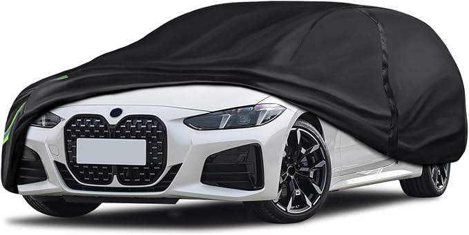 16-Layer 600D Heavy Duty Universal Full Car Cover for Outdoor & Indoor Use - All Weather Sun UV Rain Snow Dust Proof, Waterproof Scratch Resistant, Fits Sedan Body Length 197"-208"/16.4-17.3 ft