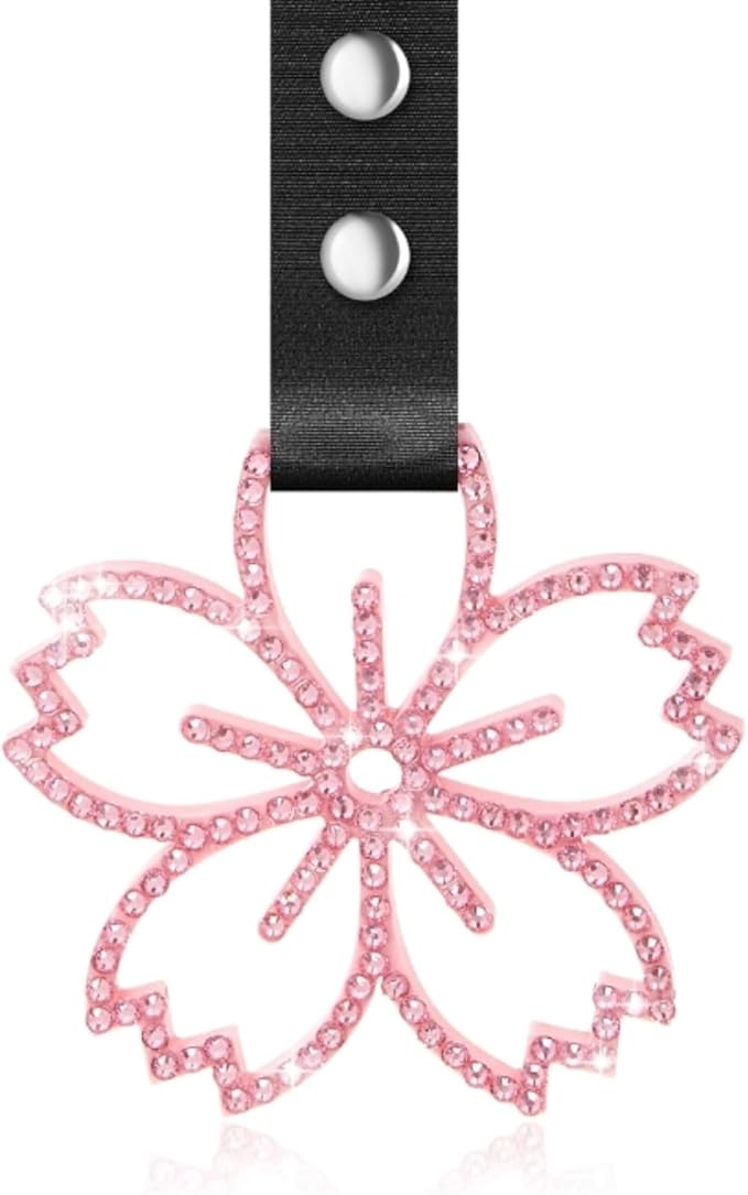 Fabbay Cherry Blossoms Car Handle Strap Drift Charm Car Accessories Bling Handle Ring for Women Rear Bumper Warning Ring Decor for Auto Bus Interior Exterior Decoration (Pink, Sakura Style)