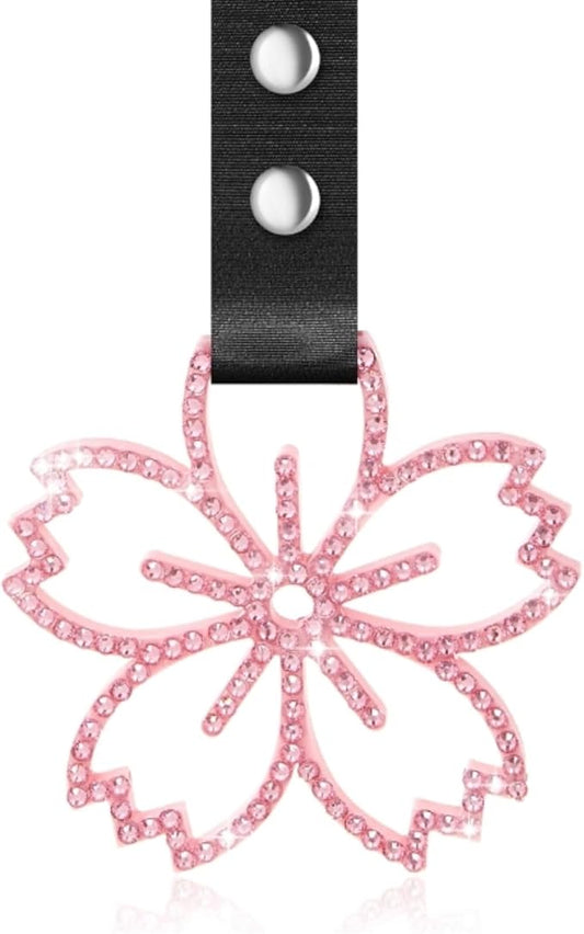 Fabbay Cherry Blossoms Car Handle Strap Drift Charm Car Accessories Bling Handle Ring for Women Rear Bumper Warning Ring Decor for Auto Bus Interior Exterior Decoration (Pink, Sakura Style)