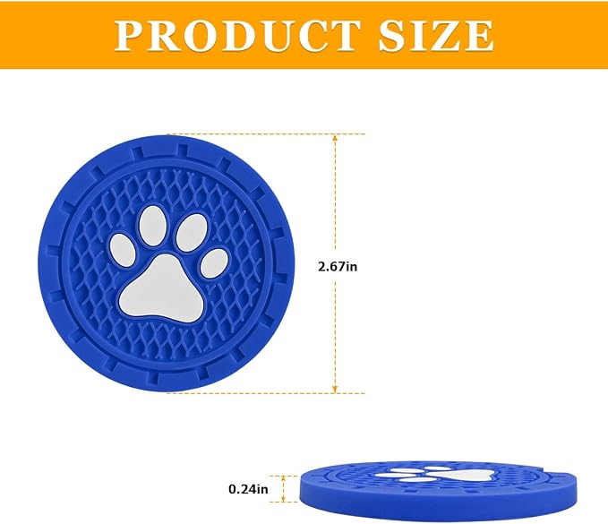 Osilly Car Cup Holder Coaster, 4 Pack PVC Paw Print Anti Slip Insert Coasters, 2.75 Inch Universal Cute Dog Paw Auto Drink Mat, Car Interior Accessories Decor for SUV, Truck, RV and More (Blue)