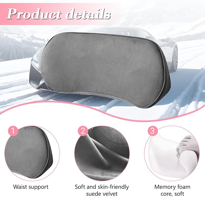 Osilly Car Lumbar Support Pillow, Memory Foam Comfortable Vehicle Seat Lower Back Support Cushion, Back & Sciatica Pain Relief Automotive Interior Driver Seat Pad, Universal for SUV RV Van (Dark Gray)