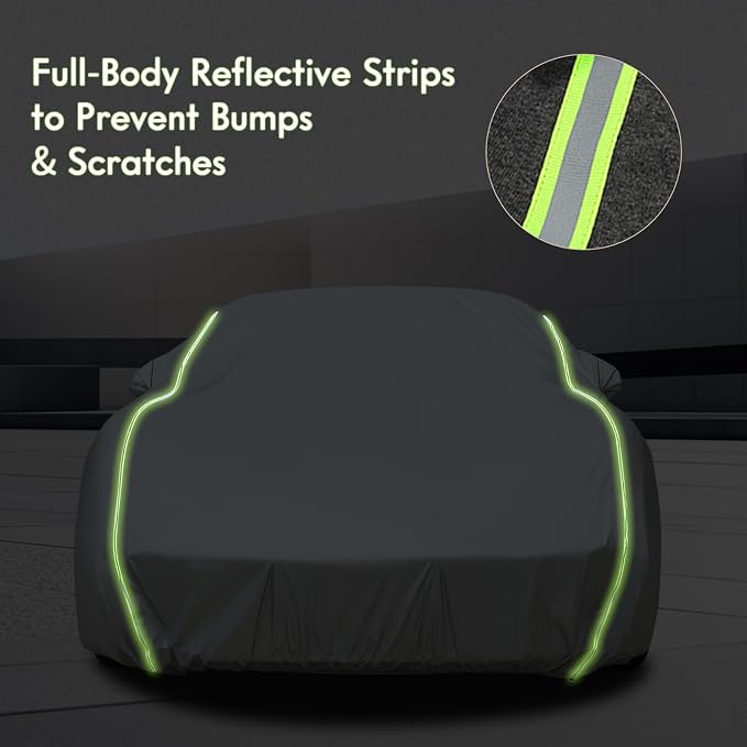 Tecoom Car Cover Waterproof All Weather, Windproof UV Sun Rain Snow Protection Outdoor Full Cover with Top Reflective Strip, Door Zipper, Fit for Coupe/Convertible/Sport Cars (183-193 Inches)