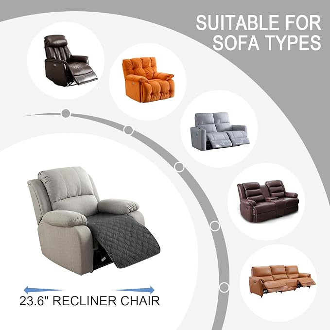 Genina Waterproof Recliner Chair Covers, Recliner Cover for Dog Pets Friendly, Washable Antislip Reclining Chair Cover Furniture Protector, Sofa Slipcover for Living Room(23.6inch/Charcoal Gray)