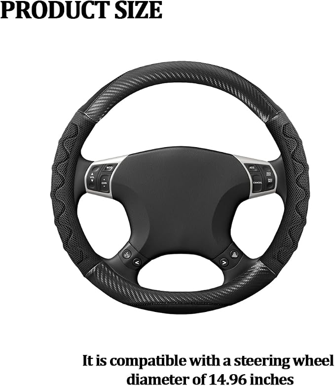 HZEL Car Steering Wheel Cover, Carbon Fiber Breathable Soft Grip Vehicle Steering Wheel Protector with Anti-Slip Lining, Automotive Interior Protective Decor Accessories, Universal Fit (Black)