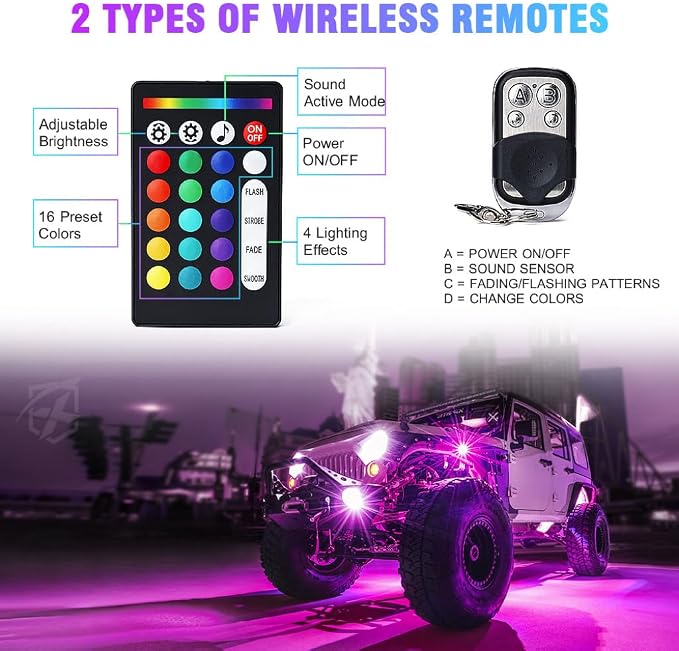 Xprite Jeep Rock Lights 10 Pods Wide Angle Bluetooth LED Rocklights Kit, Multicolor Neon Lighting Footwell Underglow Kits w/Wireless Remote, Compatible Off-Road Trucks Cars UTV ATV SUV RZR