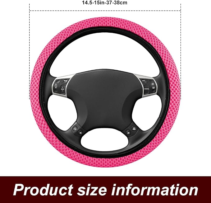 Breathable Elastic Steering Wheel Cover,15 Inch Stretch Steering Wheel Protector,Microfiber Ice Silk Anti-Slip Car Wheel Cover,Odorless Comfort Grip Interior Accessory for Cars SUV Truck（Rose Red）