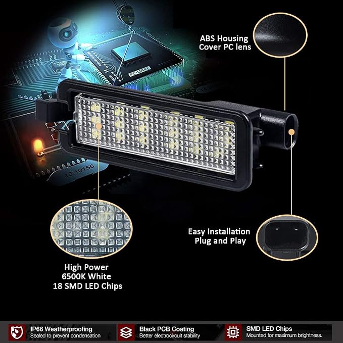 D-Lumina LED License Plate Light Tag Lamp Assembly Compatible with 2015-2023 Dodge Charger Challenger Chrysler 300 Pacifica and Compass, Powered by 18-SMD Xenon White LED 6500K 1-Pieces