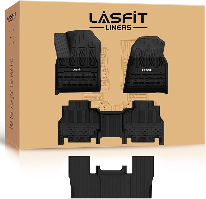 LASFIT Floor Mats for Jeep Grand Wagoneer/Grand Wagoneer L 2022 2023 2024 2025 7 Seats (NOT Fit Wagoneer & 8-Seat) All Weather TPE Custom Fit Car Mats Floor Liners 1st & 2nd & 3th Row, Black