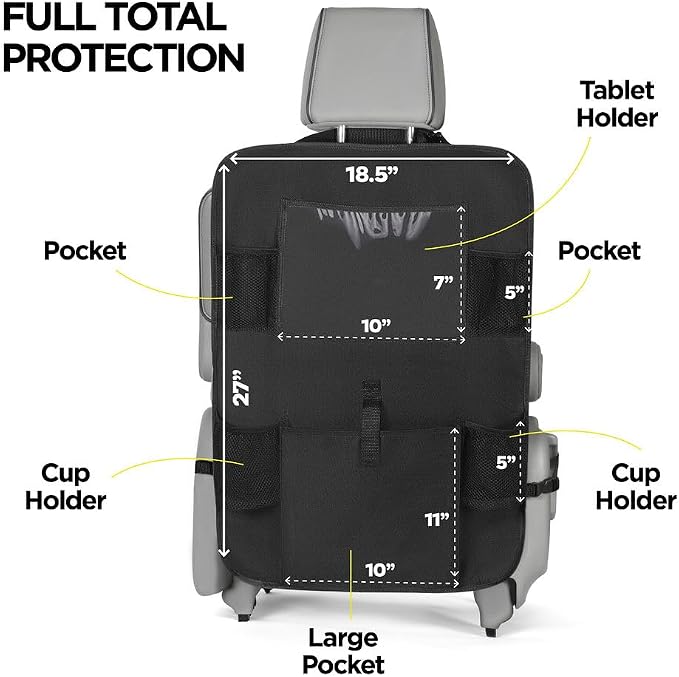 lebogner Back Seat Cover for Kids + 6 Pocket Storage Organizer, 2 Pack X-Large Kick Mats Backseat Protector with iPad Tablet Holder, Car Seat Back Protectors for Vehicles to Protect from Dirt & Mud