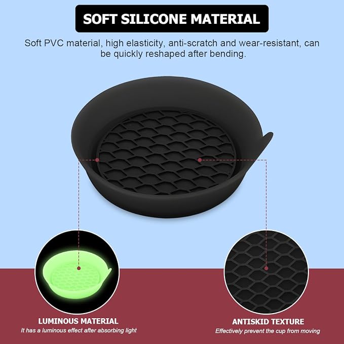 Mandark Car Cup Coaster, 4PCS Silicone Non-Slip Vehicle Drink Cup Mat, Sift-Proof Spill Recessed Automotive Interior Cup Holder Insert Protector Accessories, Universal for Most Cars (Black)