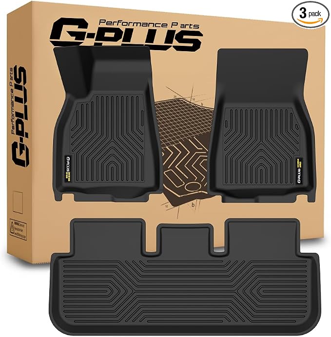 G-PLUS TPE Floor Mats Compatible with Tesla Model S 2021 2022 2023 2024 | All Weather Protection,Non-Slip,Custom Fit Model S Floor Liner Accessories,TPE Full Coverage,1st & 2nd Row ,Black
