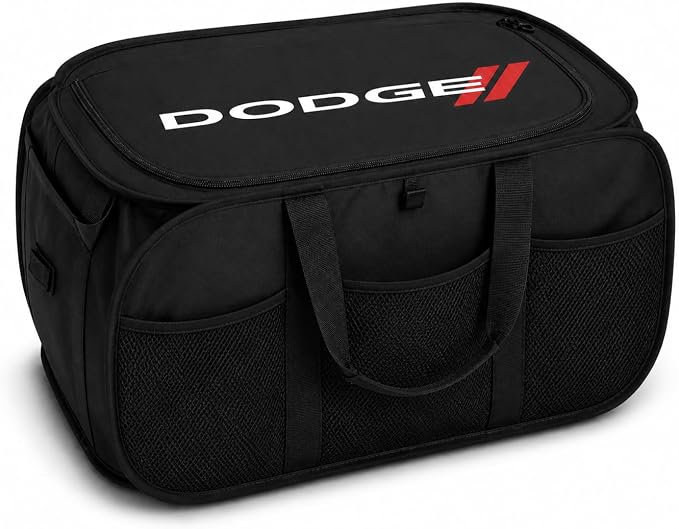 SR1 Performance USA Dodge Pop Up Cargo Organizer – Expandable Collapsible Trunk Storage Caddy for Challenger, Charger, Durango, Hornet, Dart & More – Black with Logo
