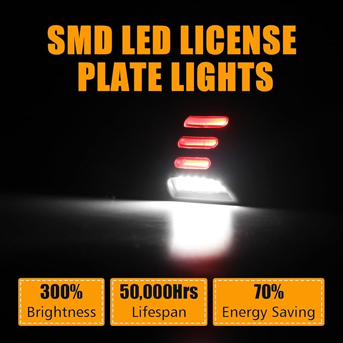 LED License Plate Lights 6000K White for Silverado Sierra 1500 2500 3500 HD | 2 Pieces Rear Tag Light Lamp w/Red OLED Neon Tube, for Chevy Tahoe Suburban 1500 2500, GMC Yukon 1500 2500, Cadillac Escalade