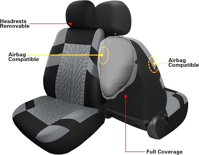 Pariitadin Car Seat Covers Full Set, Washable and Breathable Premium Cloth Automotive Vehicle Seat Cover for Car Interior, Universal Fit for Most Cars, Sedan, Truck, SUV(Black/Gray)