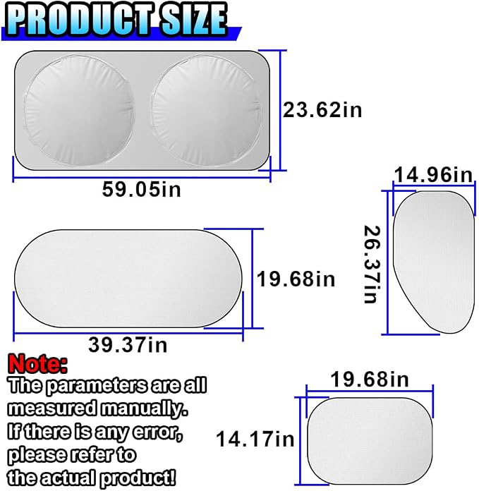 6PCS Reflective Car Windshield Sun Shade | Foldable Side Window Sunshade with Storage Bag for Front & Rear Windshield, Privacy Protection Cover Block UV Rays, Keep Cool