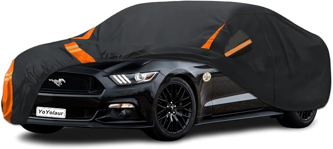 10-Layer for Ford Mustang Car Cover Waterproof All Weather for Automobiles, Outdoor Full Cover Soft Cotton Lining Rain Snow UV Protection with Door Zipper, Fit for Ford Mustang 1994-2025