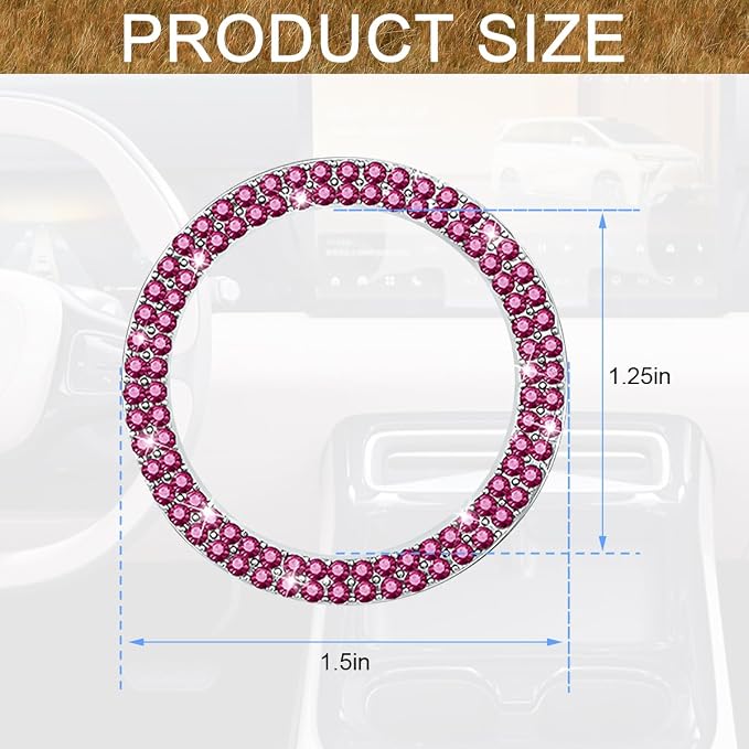 Bling Car Engine Start Ring Decals, 2PCS Sparkling Crystal Rhinestone Vehicle Push to Start Button Sticker, Diamond Auto Key Ignition Knob Decorative Ring, Universal for Vehicles (Purple Red)
