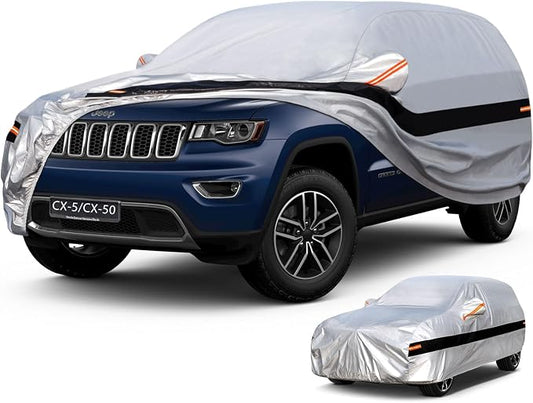 10 Layers SUV Car Cover Custom Fit for Jeep Grand Cherokee (2010-2024) Waterproof All Weather for Automobiles, Outdoor Full Cover Rain Sun UV Protection.Silver