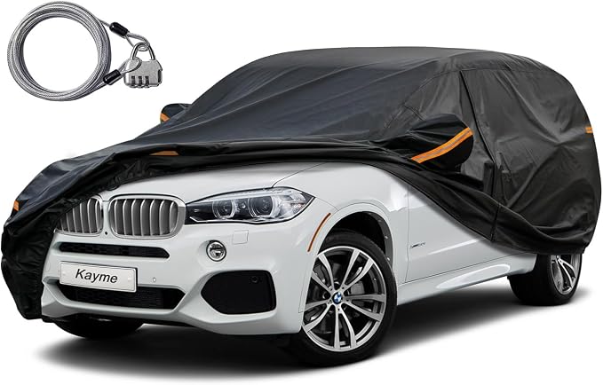 Kayme SUV Car Cover Waterproof All Weather with Lock and Zipper, Sun Uv Rain Protection Outdoor, Fit SUV Jeep (191 to 200 Inch) H6/Black