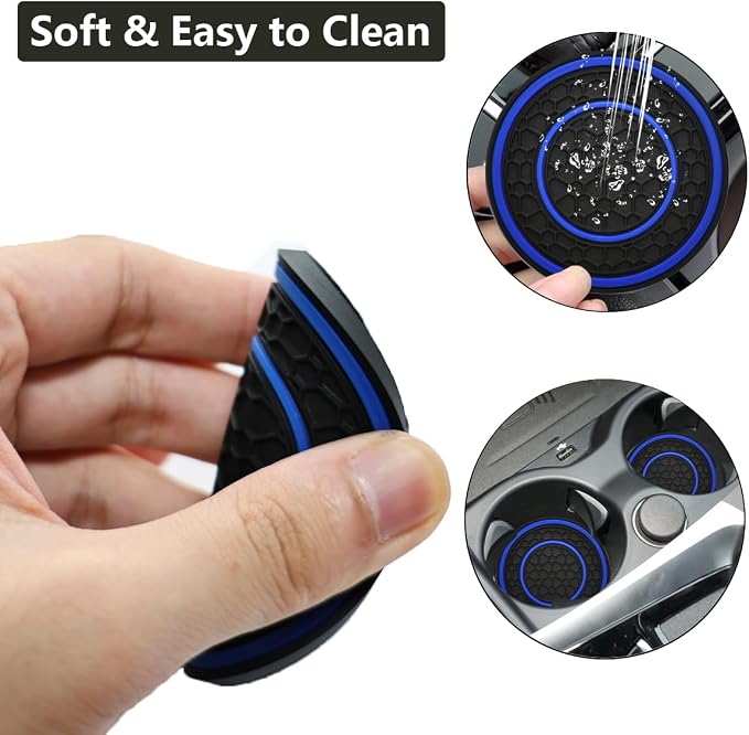Car Cup Coaster Universal Automotive Waterproof Non-Slip Cup Holders Sift-Proof Spill Holder Car Interior Accessories 4 Pack Black & Blue