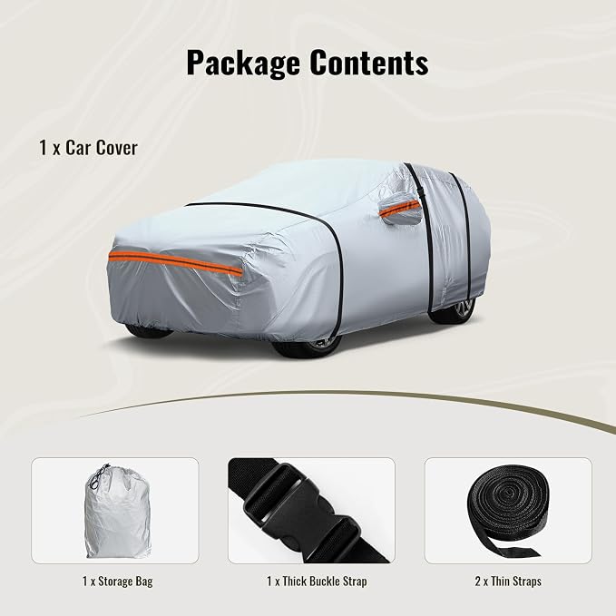 TUCAREST 6 Layers Full Car Cover for Sedan/Wagon/Coupe/Hatchback - Waterproof, Insulated, Anti-UV, Snow-Proof, Anti-Wind, All-Weather, Thickened Protection, up to 198 in