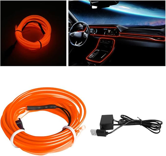 EL Wire LED Strip Lights, 10FT/3M USB Auto Neon Light Strip with Sewing Edge, Electroluminescent Car Ambient Lighting Kits with Fuse Protection, Car Decoration Accessories (Orange/10FT)