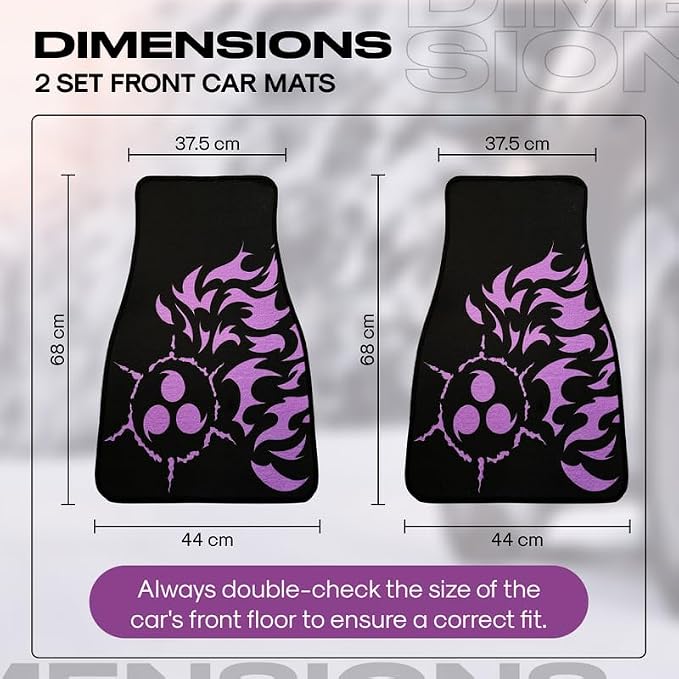 Anime Car Carpet Mat Set of 2 Front, Black Cursedm Design Automotive Accessories Interior All Weather Floor Mats Decor with Non Slip Black Anti Skid Backing