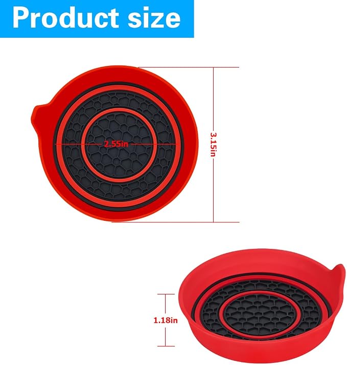 Mandark Car Cup Holder Coaster, 2.75 Inch Non-Slip Vehicle Cup Holder Insert Mats, Dustproof Automotive Interior Console Cup Insulated Pads Accessories, Universal for SUV, Sedan, Truck (Red)
