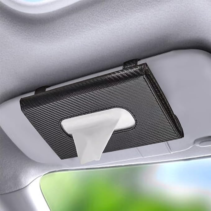 Car Tissue Holder, Car Napkin Holder, PU Leather Backseat Tissue Case Holder with Tissue Refill, Auto Accessories Interior Sun Visor Mask Dispenser Universal for Most Vehicles (Black)