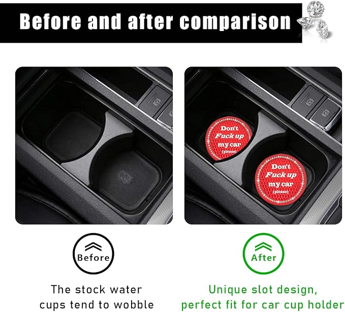 Ziciner 2 Pack Bling Car Cup Holder Coaster, 2.75 Inch Anti-Slip Auto Insert Cup Coaster, Crystal Car Drink Cup Mat Perfect for Women Girls, Universal Interior Decor Accessories (Red)