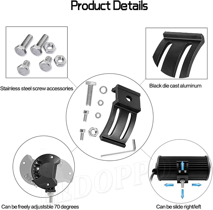 LED Light Bar Mounting Brackets Kit - 2PCS Bottom Mounted Slide Base Bracket Adjustable Universal for LED Pods Work Light Bars, for Jeep Offroad Truck SUV