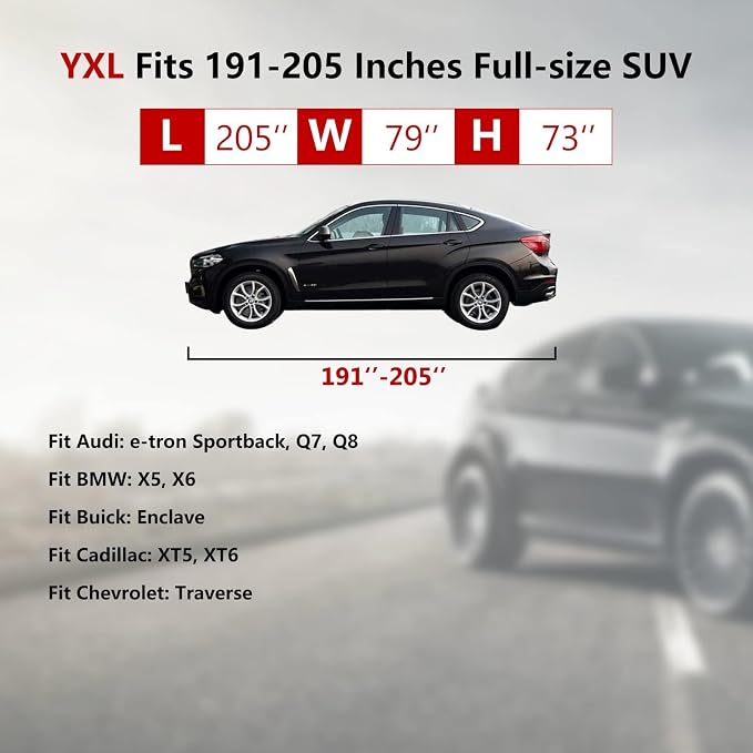 Tecoom SUV Car Cover Waterproof All Weather, Hail Protector for Automobiles w/Zipper Door, Cotton Backing UV Protection Car Covers Outdoor Indoor, Snowproof Universal Car Tarp Fit for 191"-205" SUV