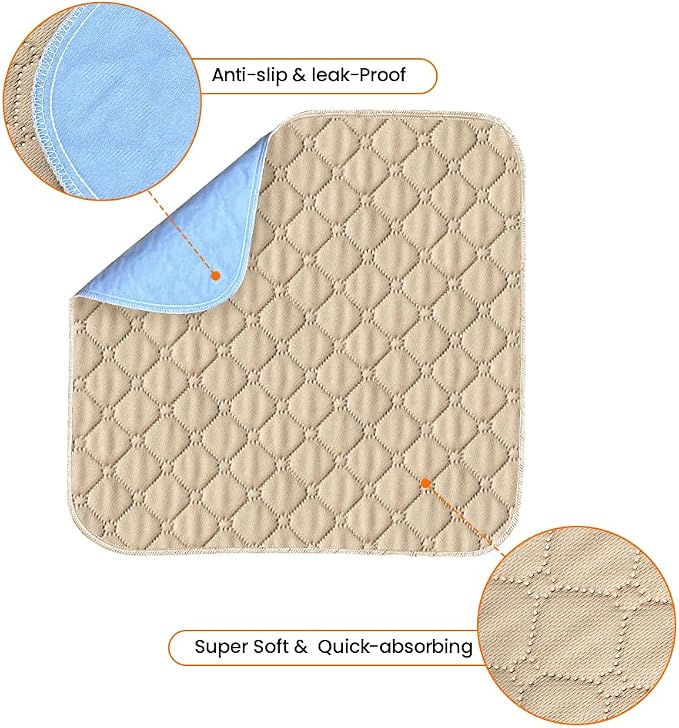 Waterproof Chair Pads for Incontinence, Wheelchair Seat Pads, Reusable Washable Seat Protector Pads for Bed, Seat, Wheelchair & Recliner, 2 Pack