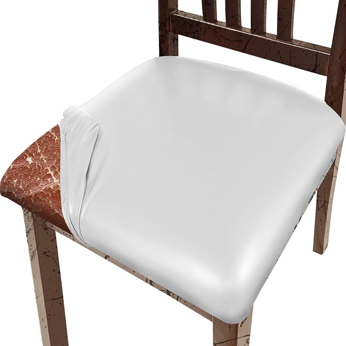 Pu Leather Dining Chair Seat Covers Set of 6, Waterproof Dining Seat Covers Stretch Chair Covers for Dining Chairs/Kitchen Room/Hotel, Odorless Seat Covers for Kitchen Chairs (Pure White - 8 PCS)