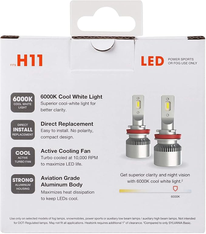Sylvania H11 LED Powersport Headlight Bulbs for Off-Road Use or Fog Lights - 2 Pack