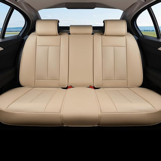 Coverado Backseat Cover for Dogs, Car Seat Protector for Back Seat, Car Seat Covers Beige, Car Seat Cushion Nappa Leather, 3-Pieces Waterproof Seat Covers Carseat Cover Universal Fit for Most Cars