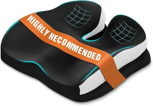 Memory Foam Ergonomic Seat Cushion for Office Chairs Pain Relief | Suitable for prolonged sitting, relieves tailbone pain, fits office chairs, wheelchairs, car seats and computer desk chairs