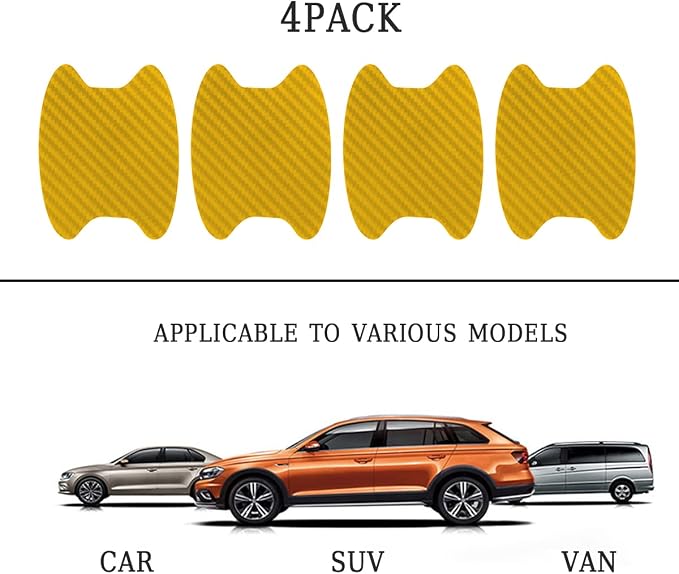 4PCS Car Door Handle Protector Sticker, Universal Carbon Fiber Anti-Scratches Auto Door Handle Protective Film for Most Car Handles（Gold/4PCS）