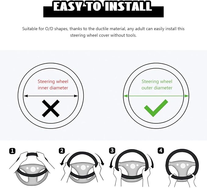 Microfiber Leather Steering Wheel Cover, Breathable Steering Wheel Protector with Anti-Slip Inner Ring, Universal 14.5"-15" Car Wheel Cover Auto Interior Decor for Men Women (Black)